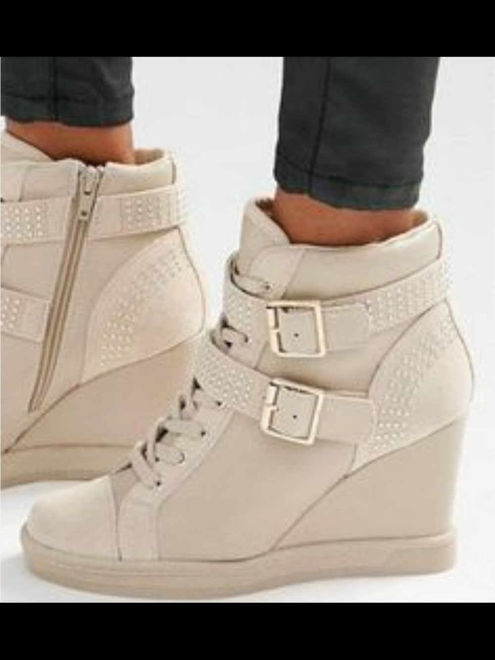 Aldo Cream Wedge Sneaker Boot with Buckle Straps